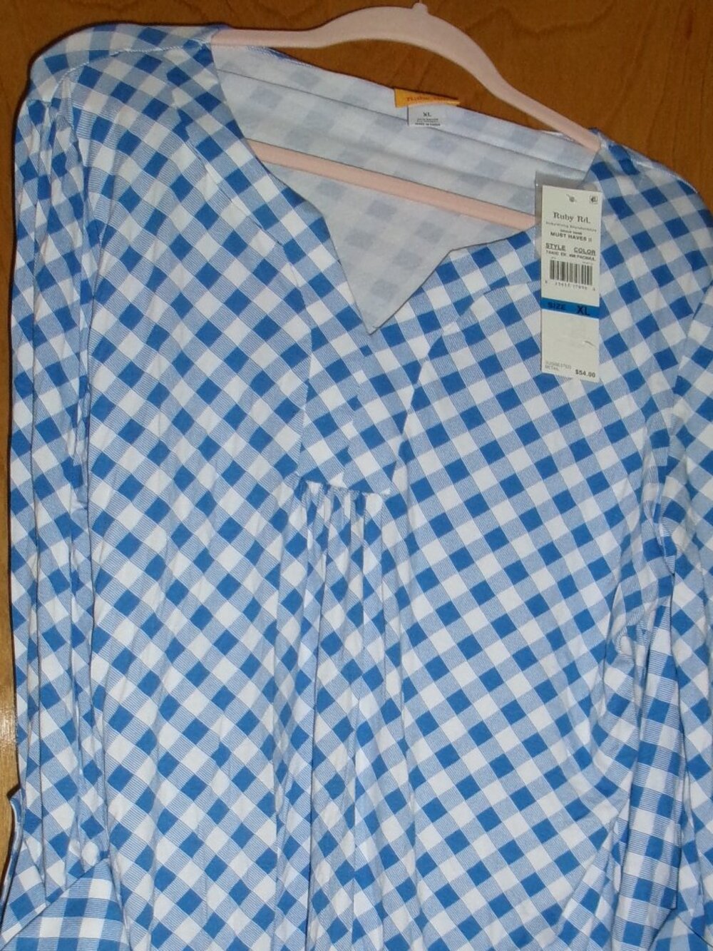 NWT Ruby Rd. Blue Checked XL Tunic with Button-up Sleeve Cuffs